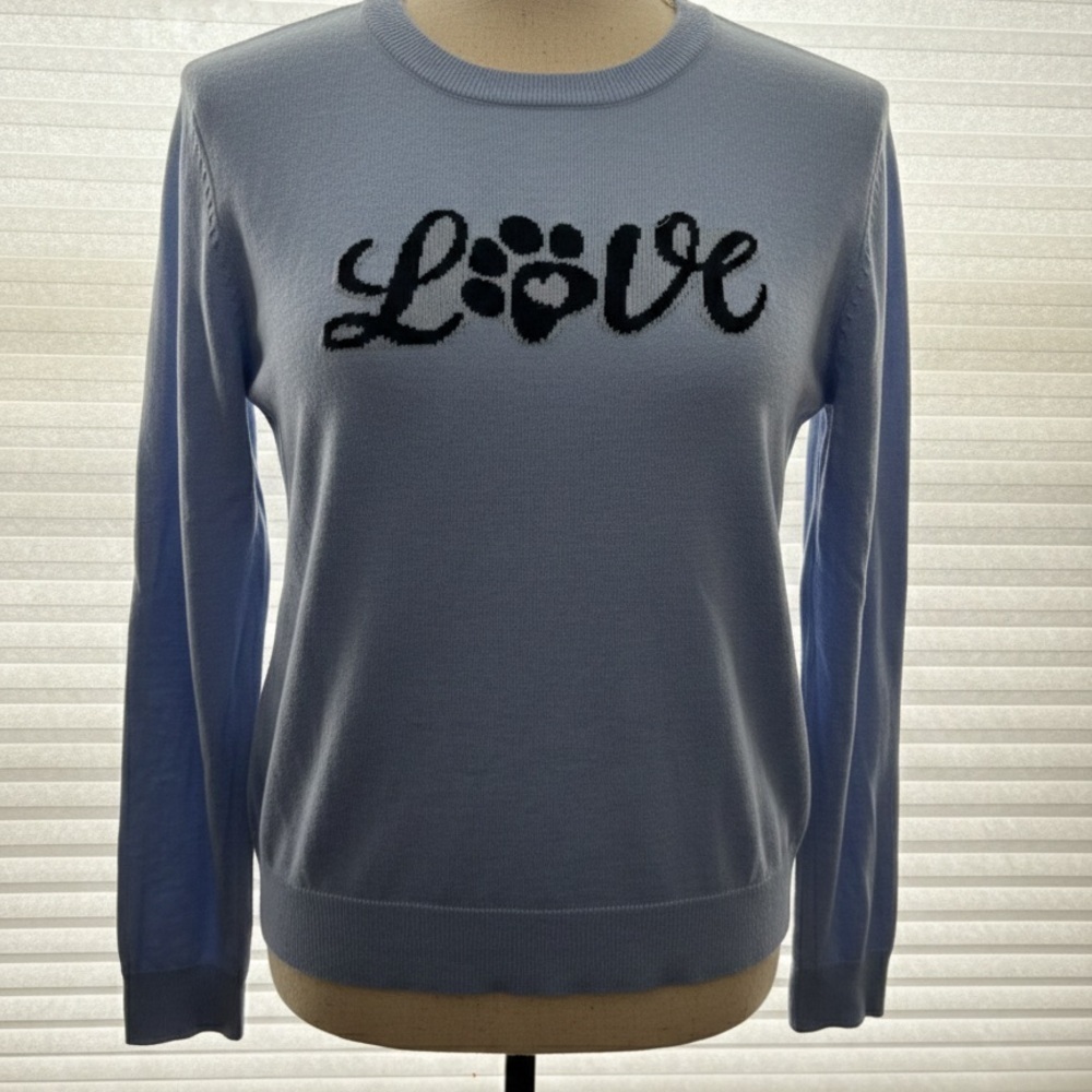 Alashan Cashmere Puppy Love Crew Neck Sweater In blue size L NWT